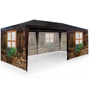 Carpa de Tela Deuba, con diseño cabaña de madera